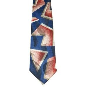 Oscar de la Renta Neck Tie Men Blue Red Multi Color 97% Polyester 3% Silk